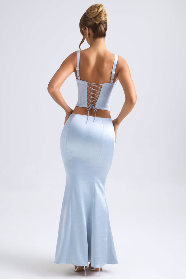 Mid-Rise Fishtail Maxi Skirt in Light Blue - 2