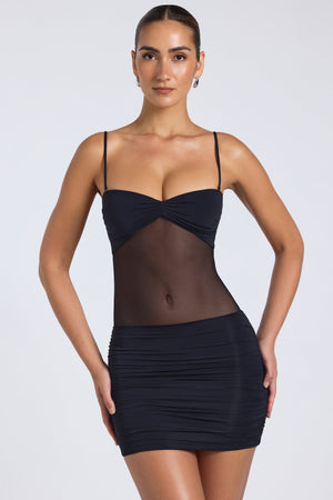 Sheer Panelled Ruched Mini Dress in Black - 12 | Oh Polly Sheer Panelled Ruched Mini Dress in Black - 12 | Oh Polly