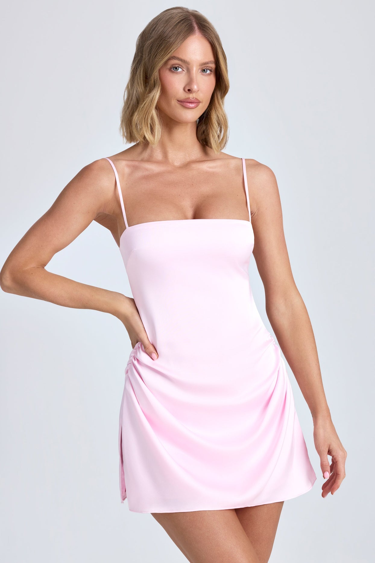 Draped A-Line Mini Dress in Blush