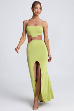 Hardware Detail Cut-Out Maxi Dress in Olive Green