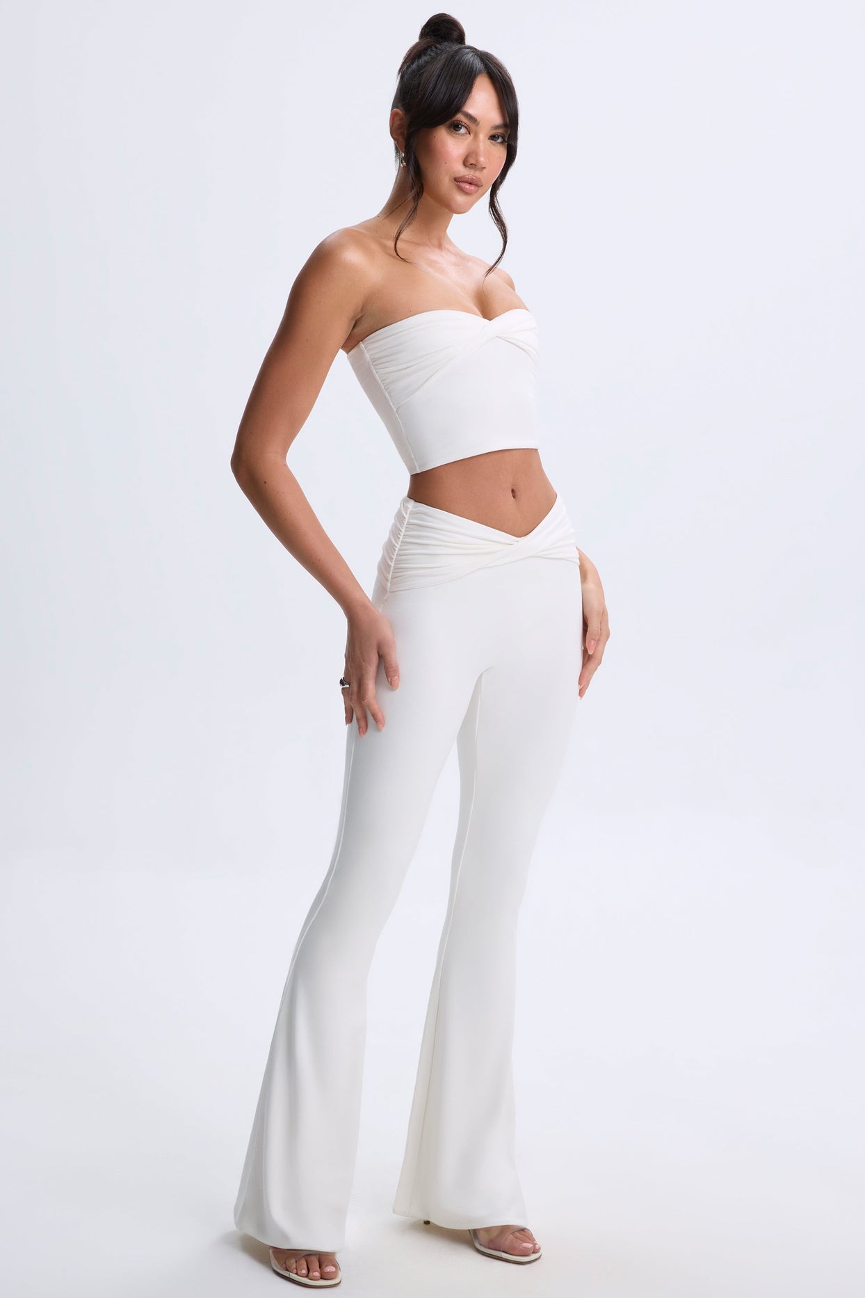 Tall Twist-Front Flared Trousers in White