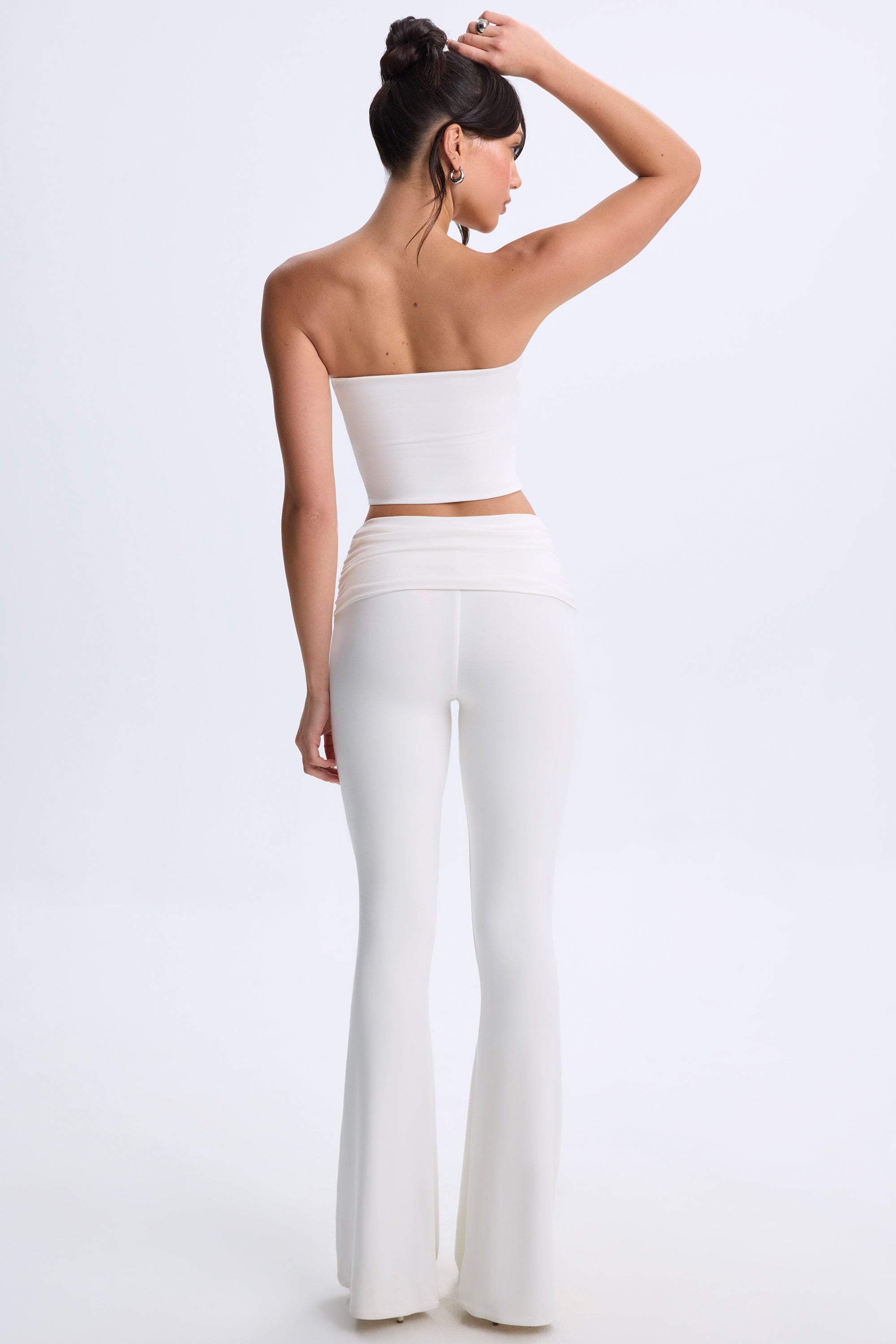 Petite Twist-Front Flared Trousers in White