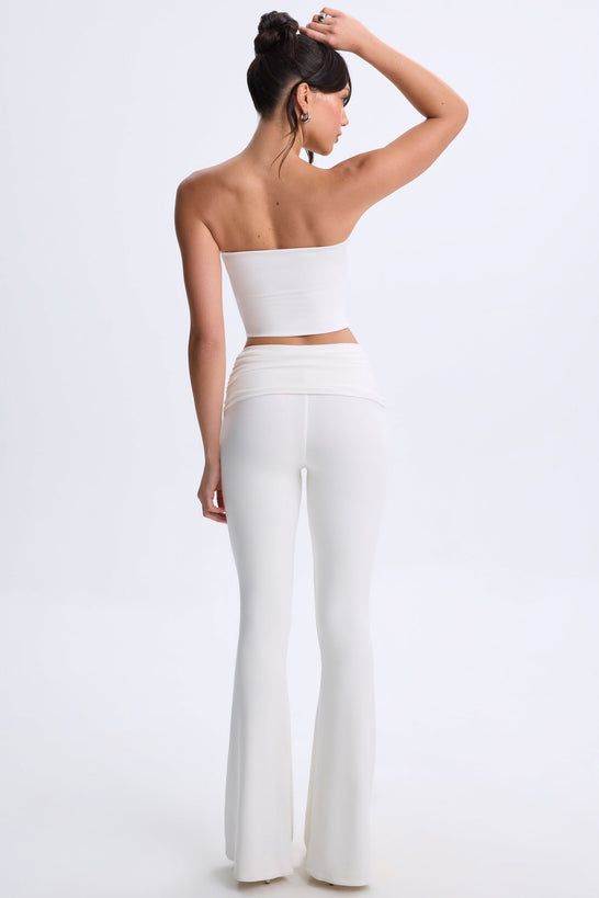 Petite Twist-Front Flared Trousers in White