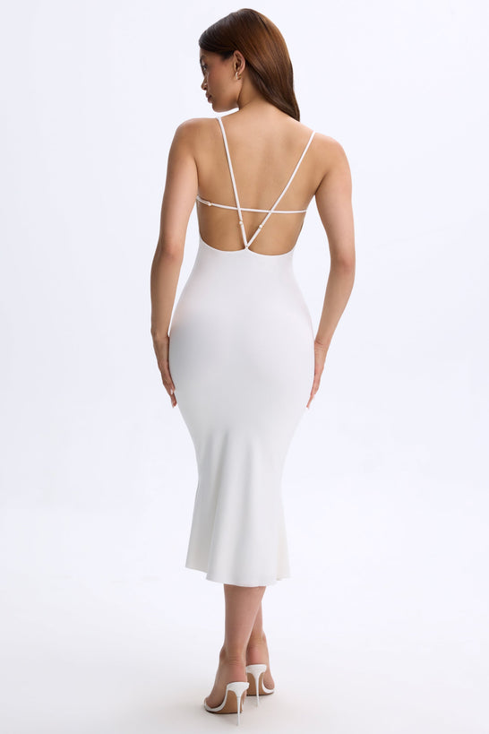 Plunge Open-Back Midaxi Dress in White