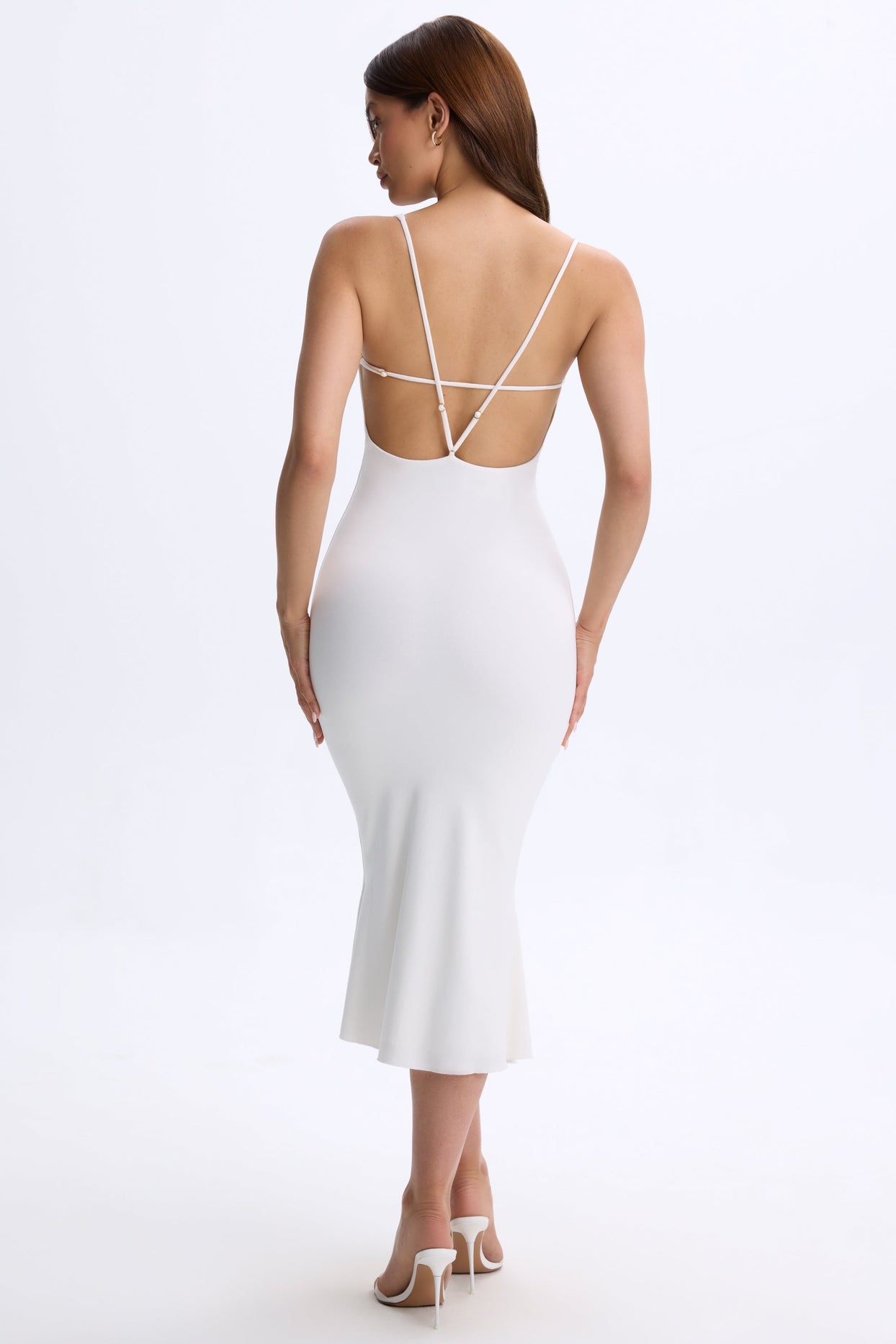 Plunge Open-Back Midaxi Dress in White