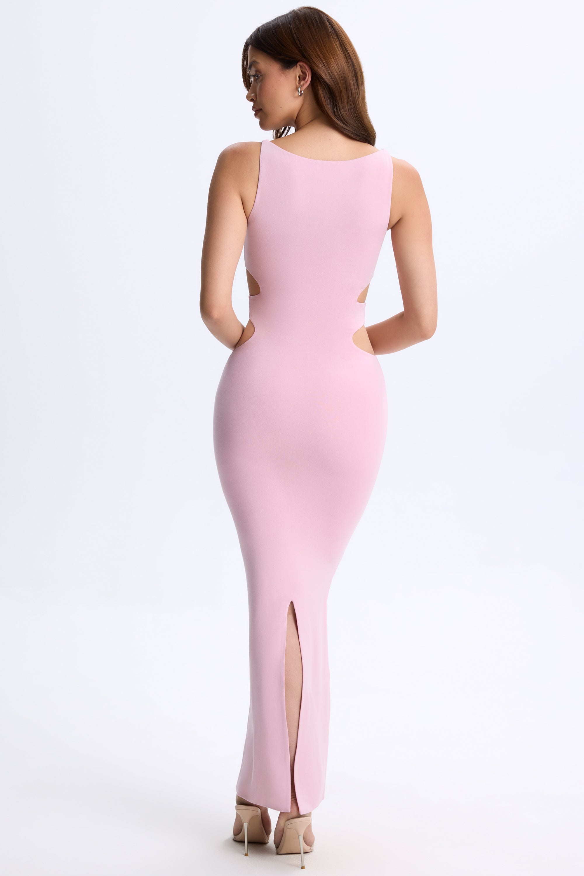 Plunge Cut-Out Maxi Dress in Blush Pink