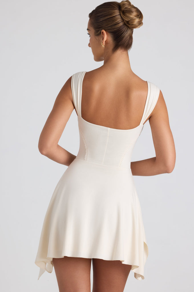 Modal Asymmetric Lace-Trim A-Line Mini Dress in Ivory