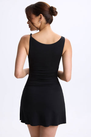 Ruched A-Line Micro Mini Dress in Black | Oh Polly L Ruched A-Line Micro Mini Dress in Black | Oh Polly L