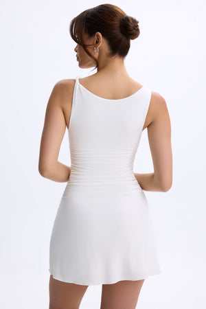 Ruched A-Line Micro Mini Dress in White | Oh Polly XL Ruched A-Line Micro Mini Dress in White | Oh Polly XL