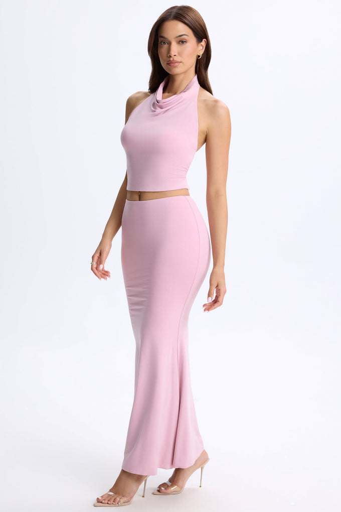Low-Rise Maxi Skirt in Blush Pink