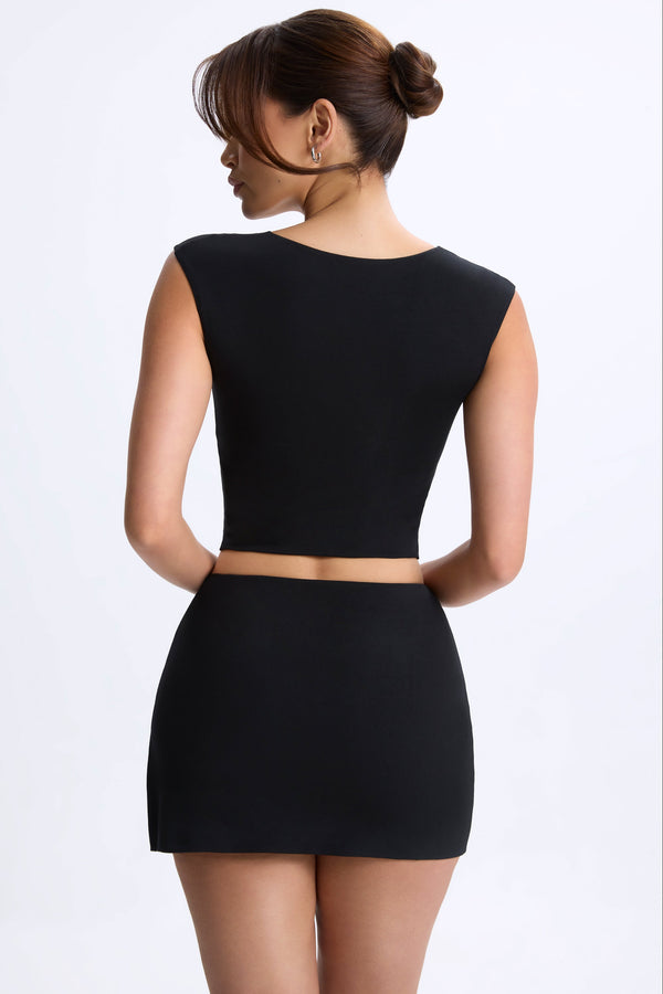 Modal Ruched Cap-Sleeve Top in Black - 2