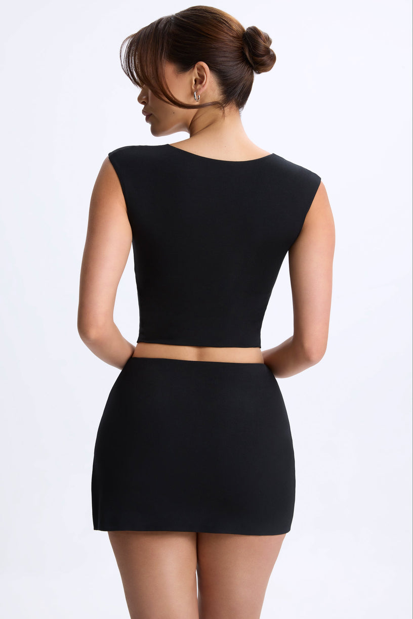 Modal Ruched Cap-Sleeve Top in Black - 2