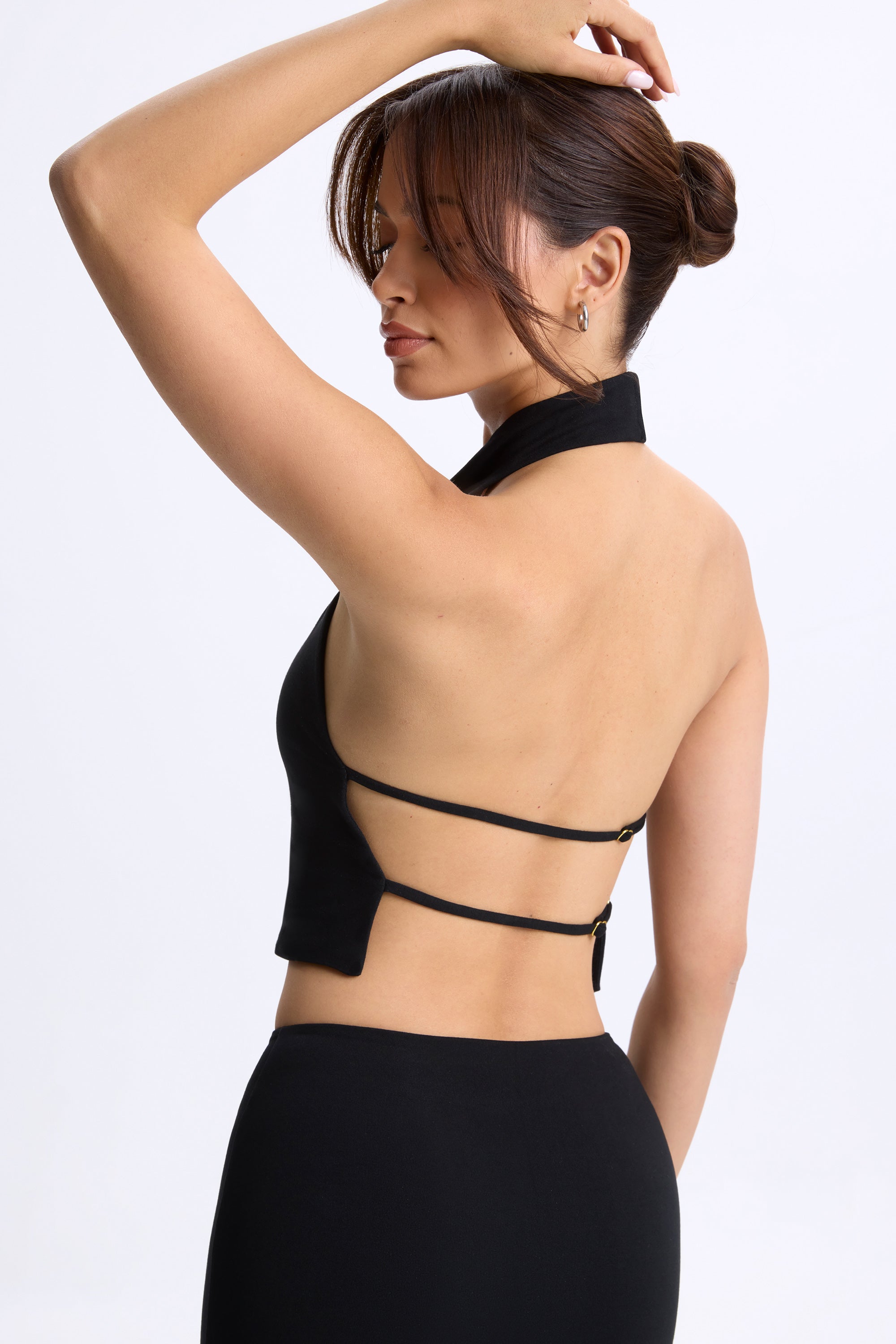 Cowl-Neck Open-Back Top in Black