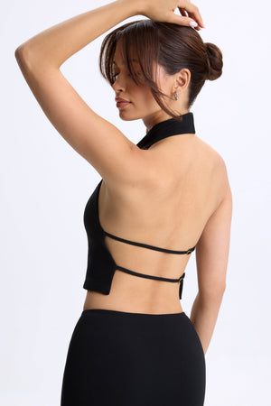 Modal Cowl-Neck Open-Back Top in Black
