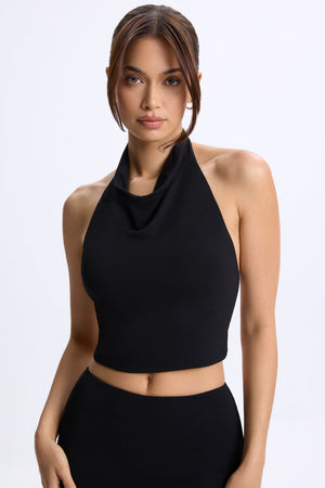Modal Cowl-Neck Open-Back Top in Black