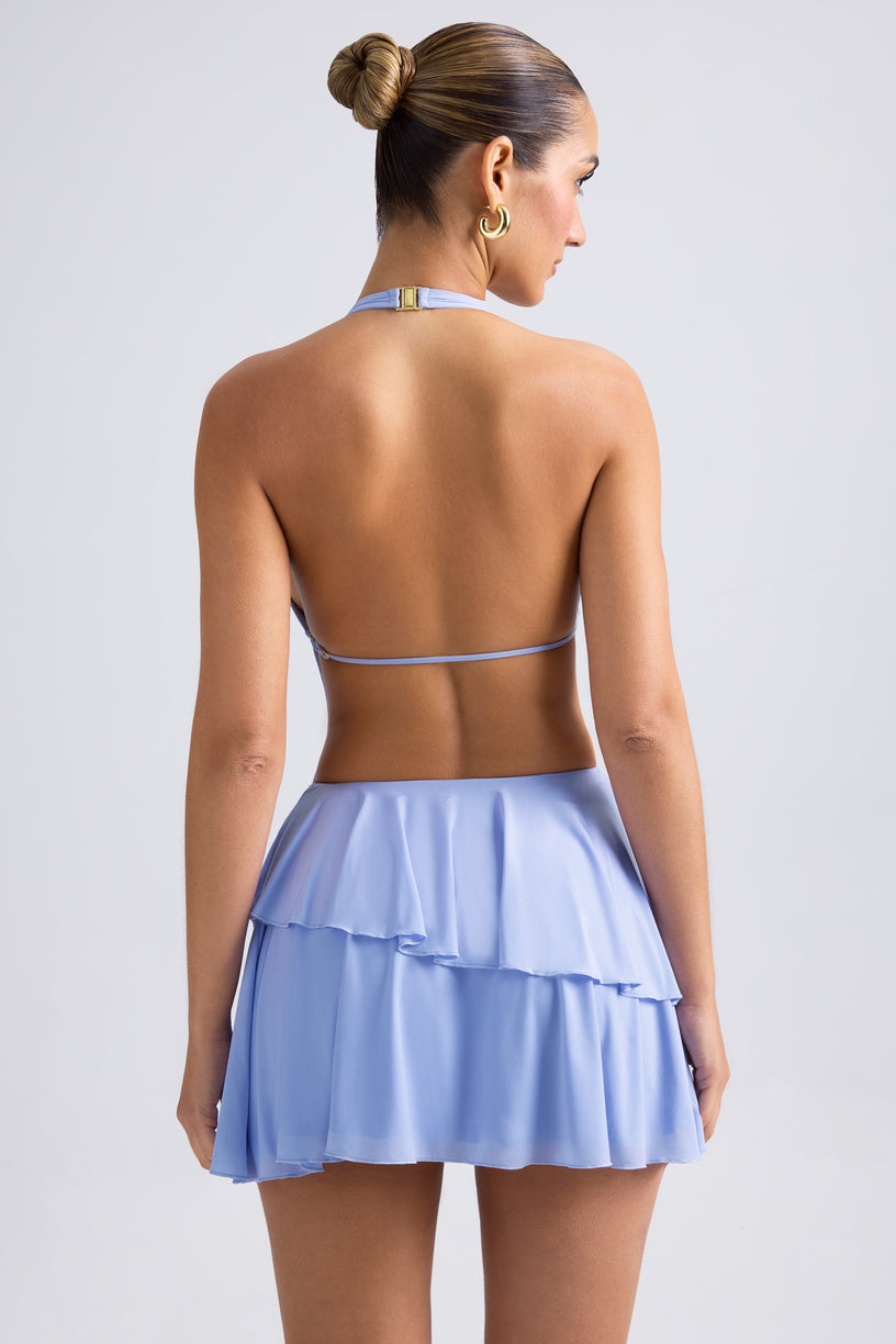 Ruffled Cut-Out Halterneck Mini Dress in Periwinkle Blue - 2
