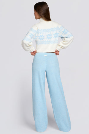 Knit Mid-Rise Wide-Leg Joggers in Powder Blue