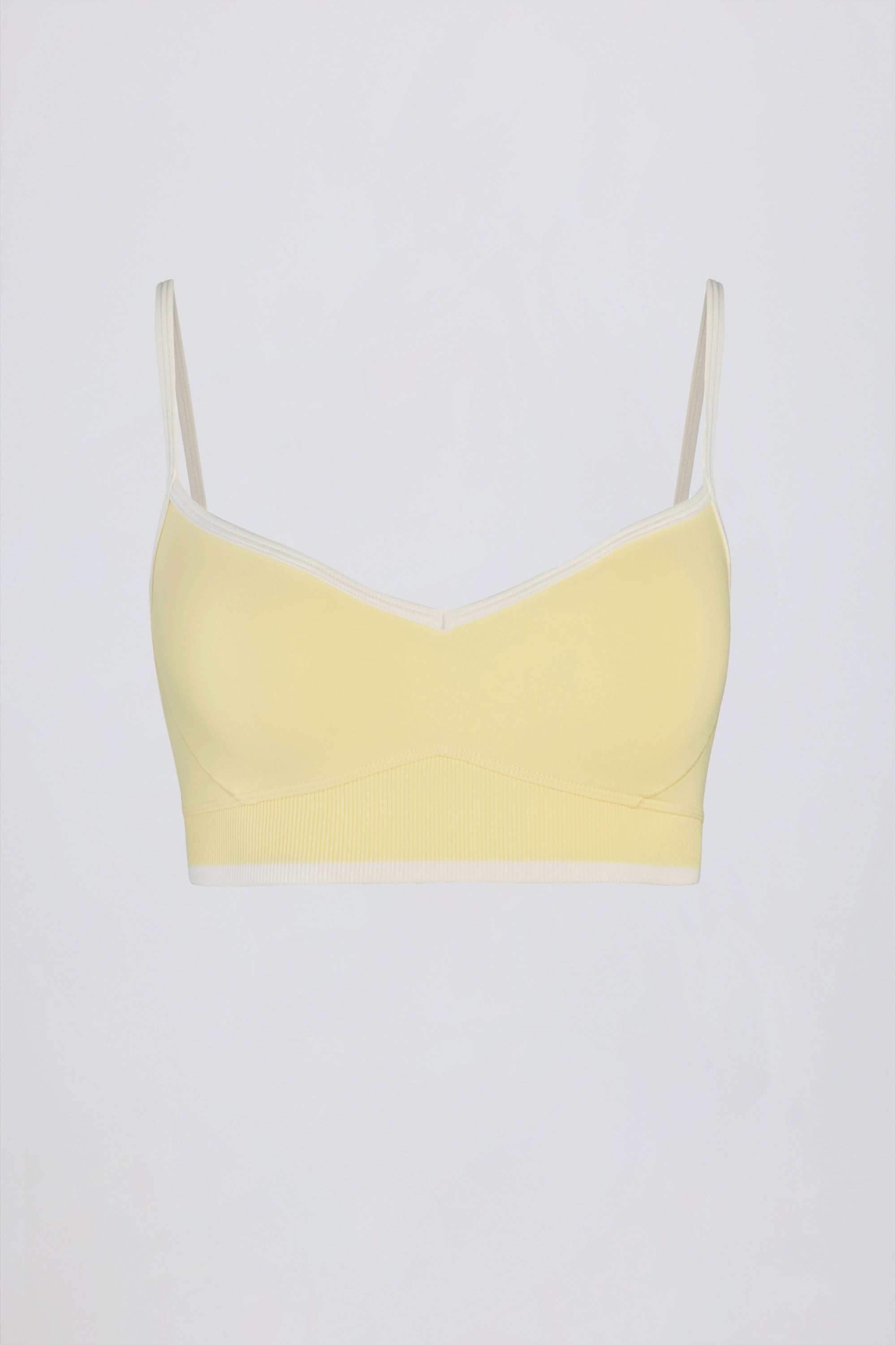 Soft Active Sweetheart-Neck Contrast Sports Bra in Lemon