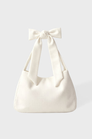 Corduroy Bow Tote Bag in Ivory