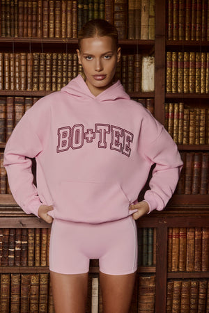 Embroidered Oversized Hoodie in Powder Pink