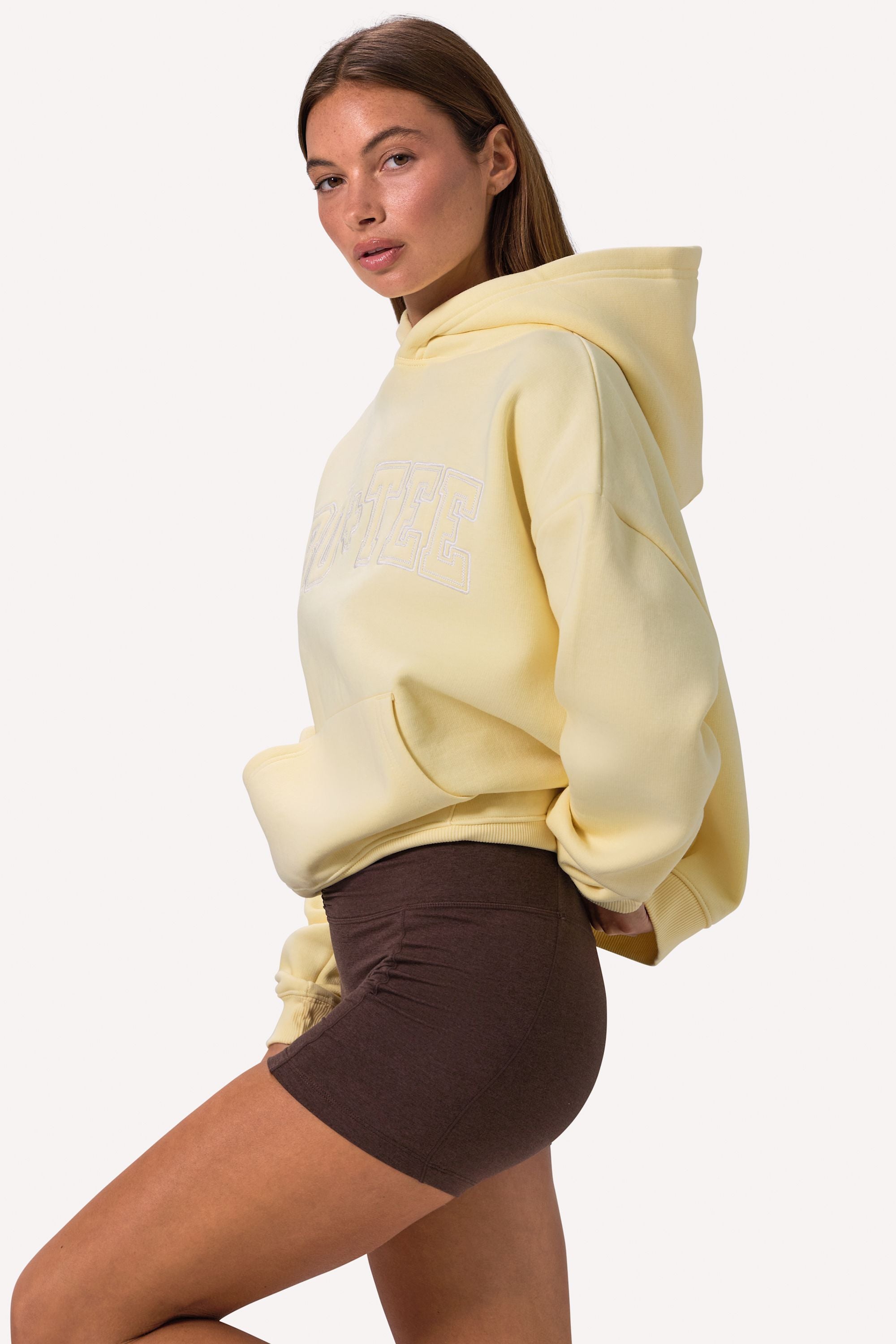 Embroidered Oversized Hoodie in Soft Yellow