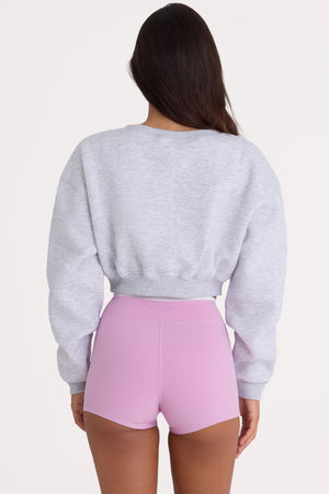 Brushed Jersey Button-Up Cropped Cardigan in Grey Marl