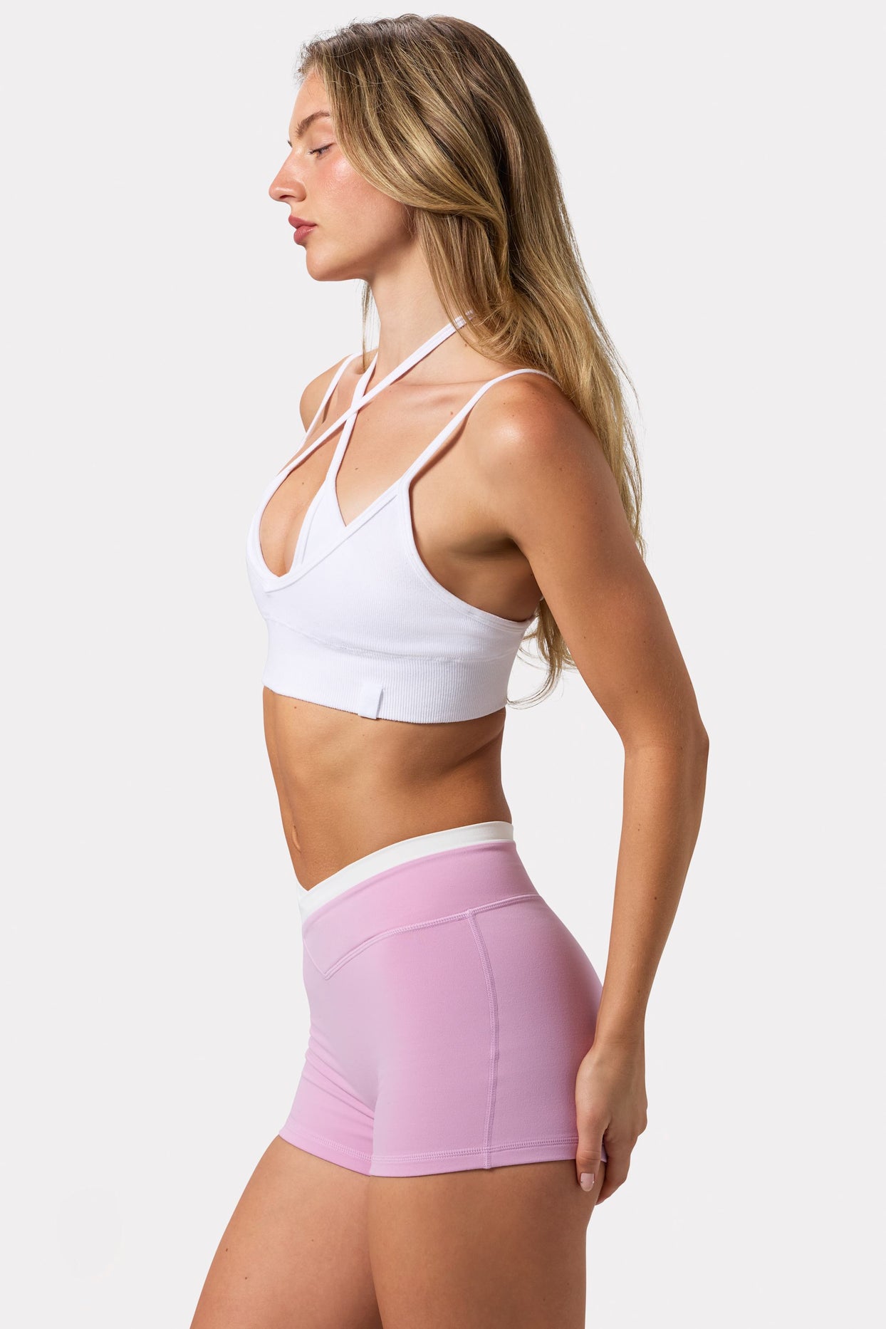 Seamless Soft Rib Crossover Sports Bra in White - 2