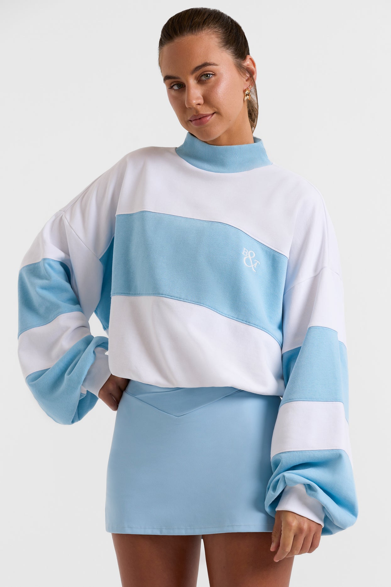 Oversized High Neck Sweatshirt in Sky Blue