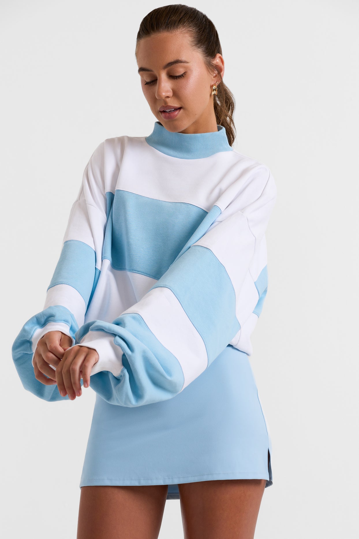 Oversized High Neck Sweatshirt in Sky Blue