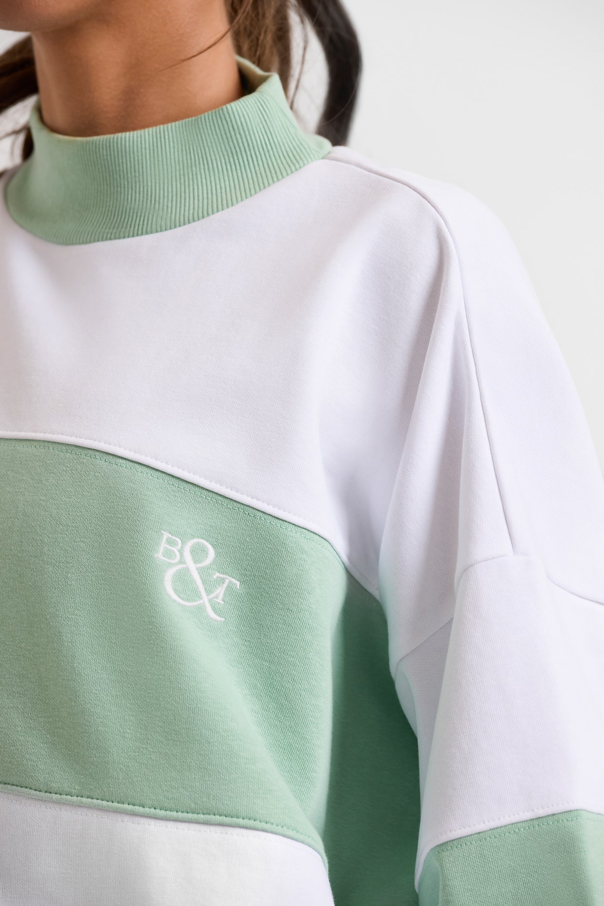 Oversized High Neck Sweatshirt in Mint Green