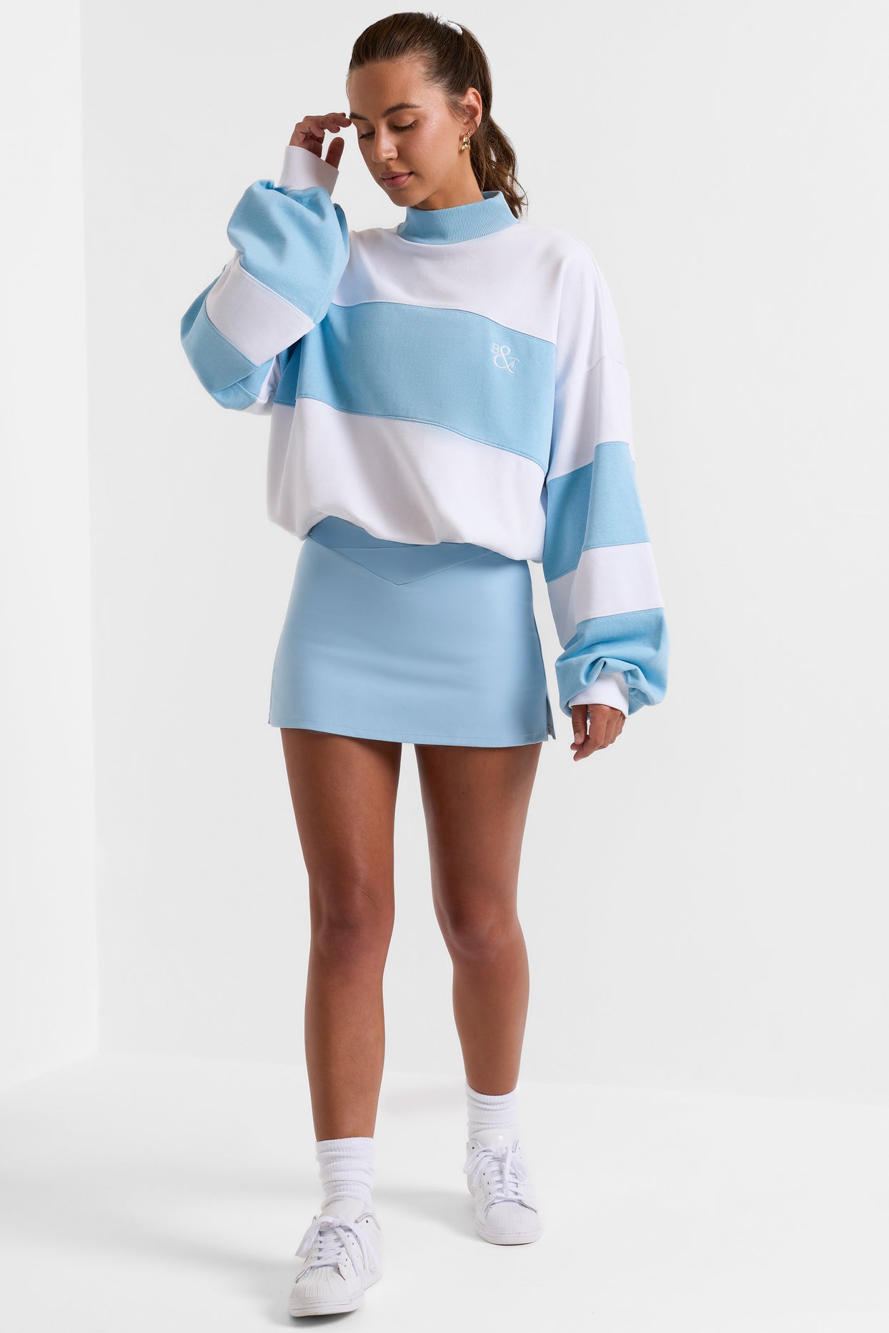 Oversized High Neck Sweatshirt in Sky Blue