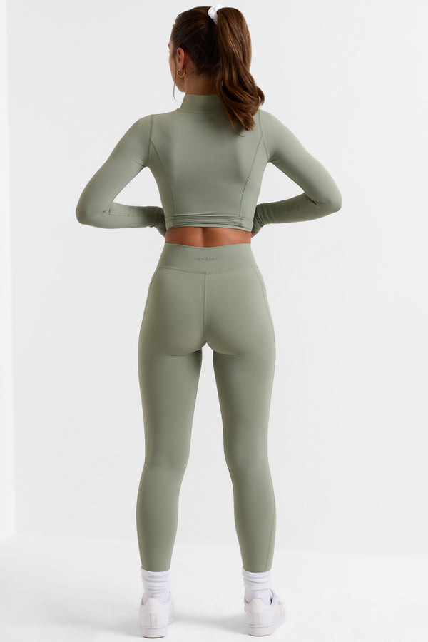 Full Length Leggings with Pockets in Bamboo Green - 2