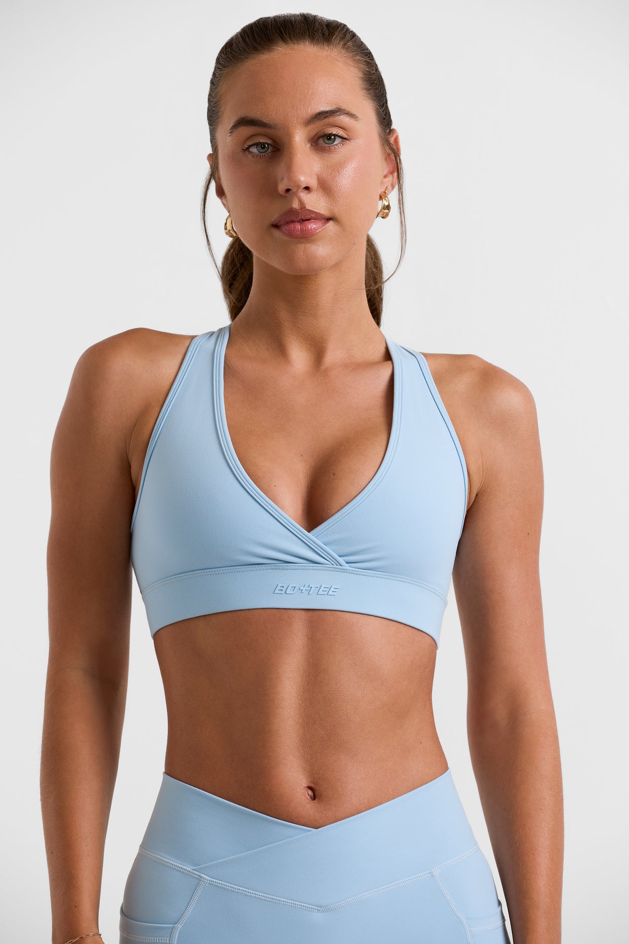 Volley Cut Out Back Sports Bra in Ice Blue