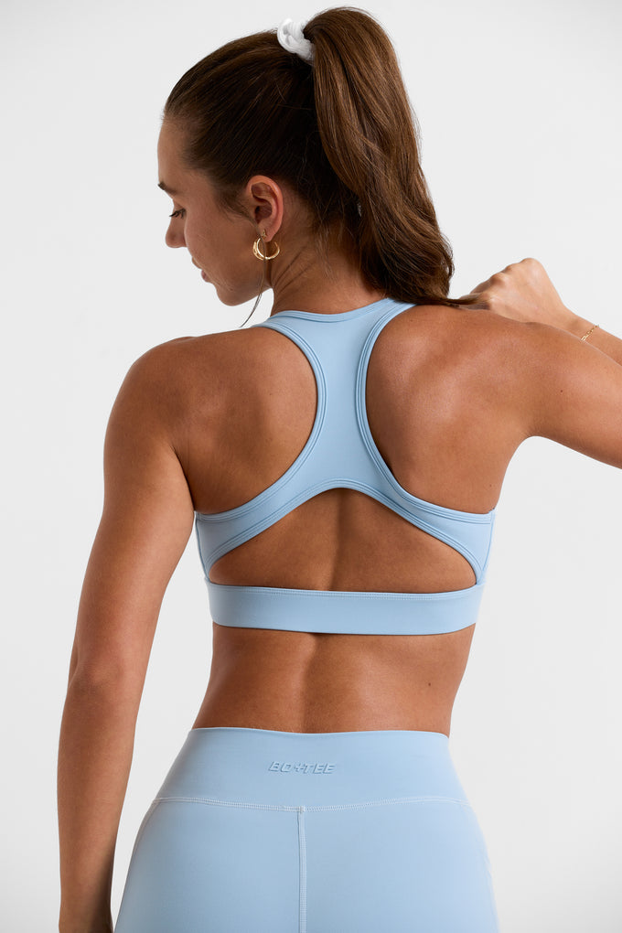 Cut Out Back Sports Bra in Ice Blue