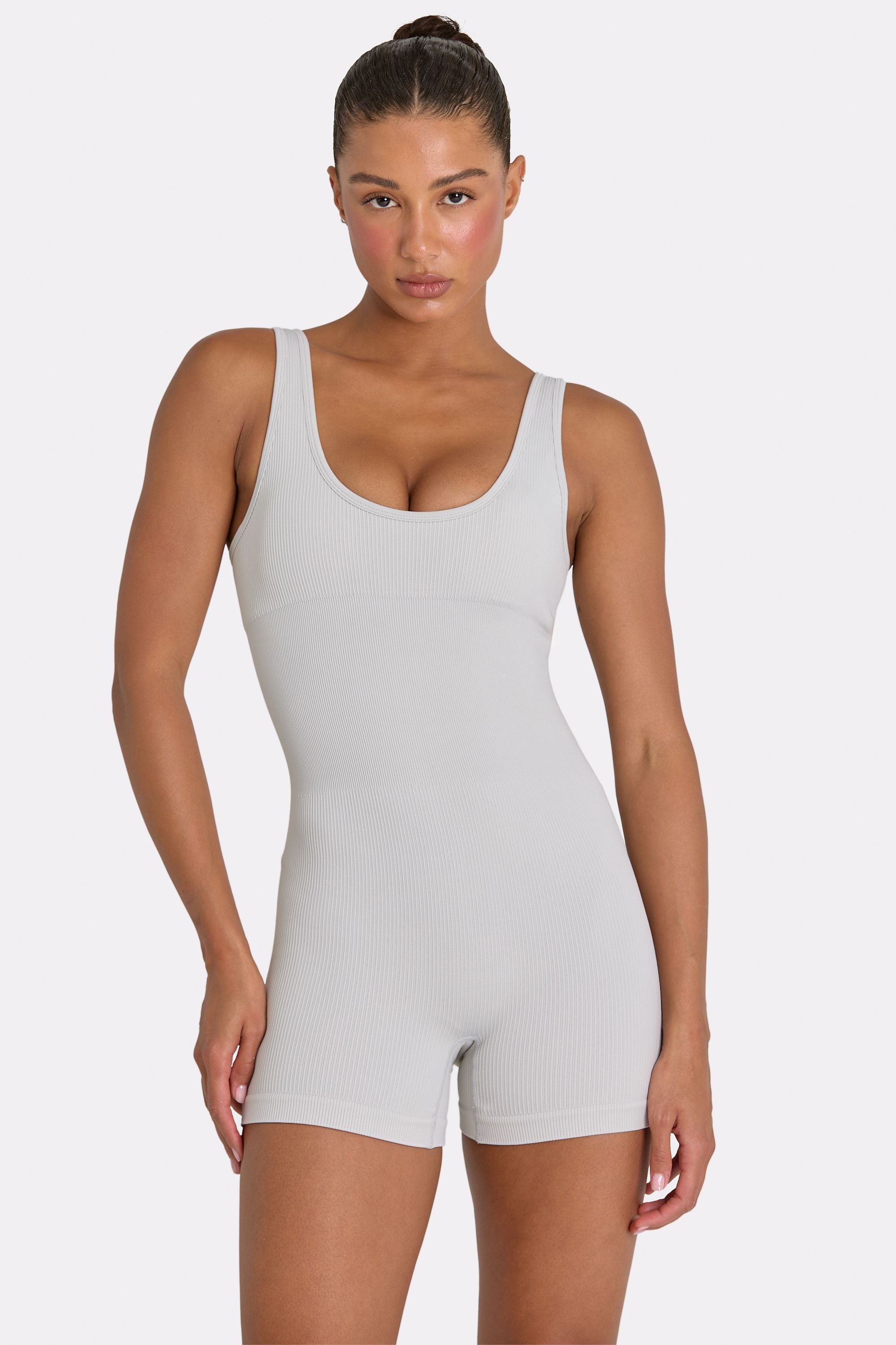 Wide Strap Unitard in Grey