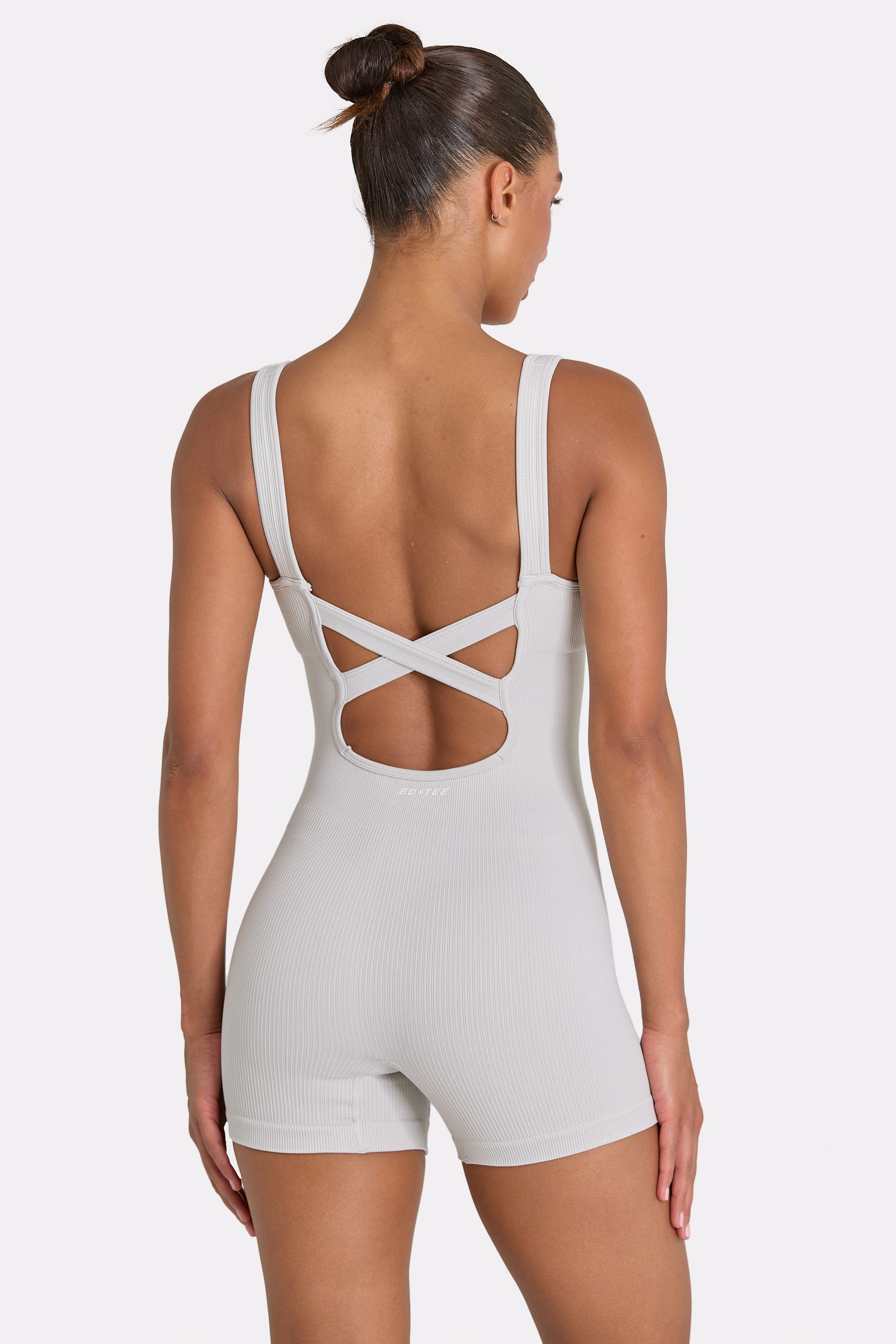 Wide Strap Unitard in Grey