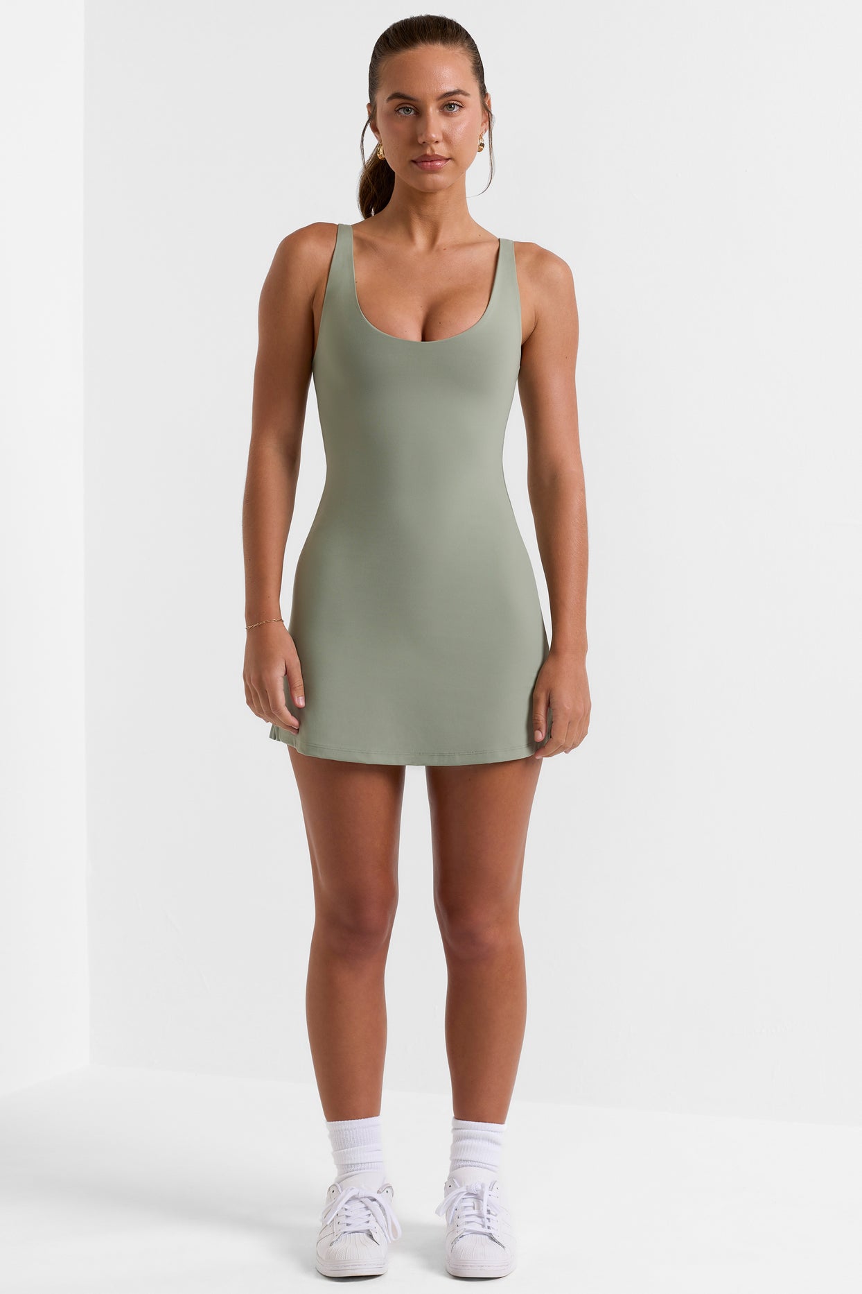 Scoop Neckline Tennis Dress in Bamboo Green