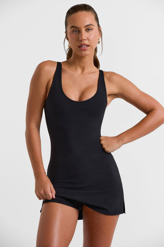 Scoop Neckline Tennis Dress in Black