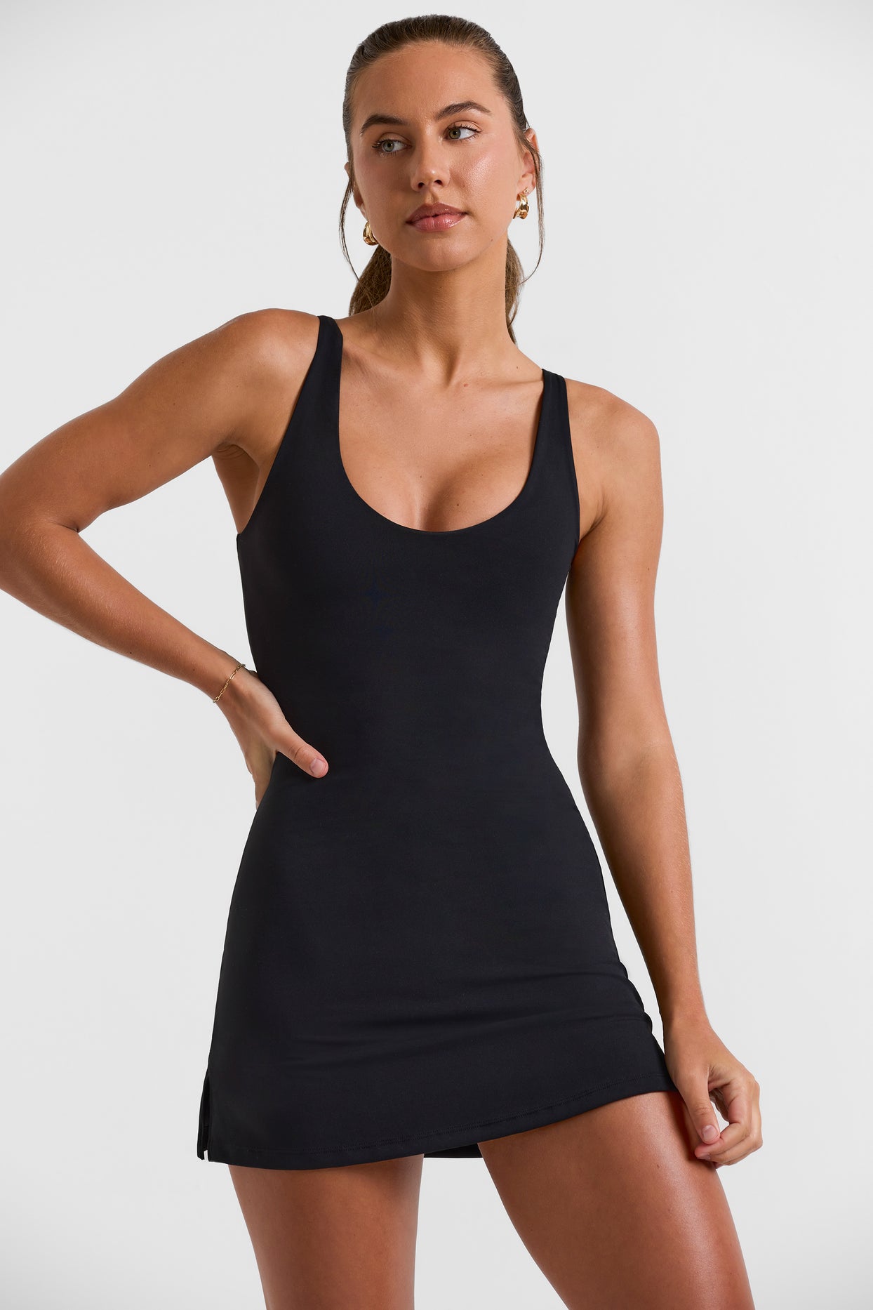 Scoop Neckline Tennis Dress in Black