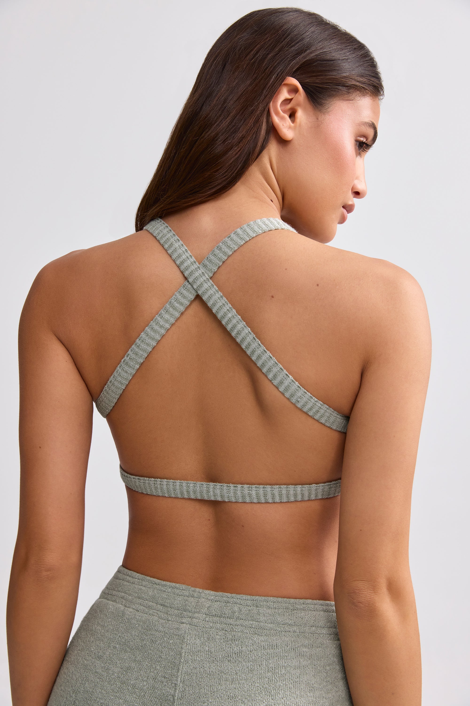 Terry Towelling Scoop-Neck Bralette in Sage Grey