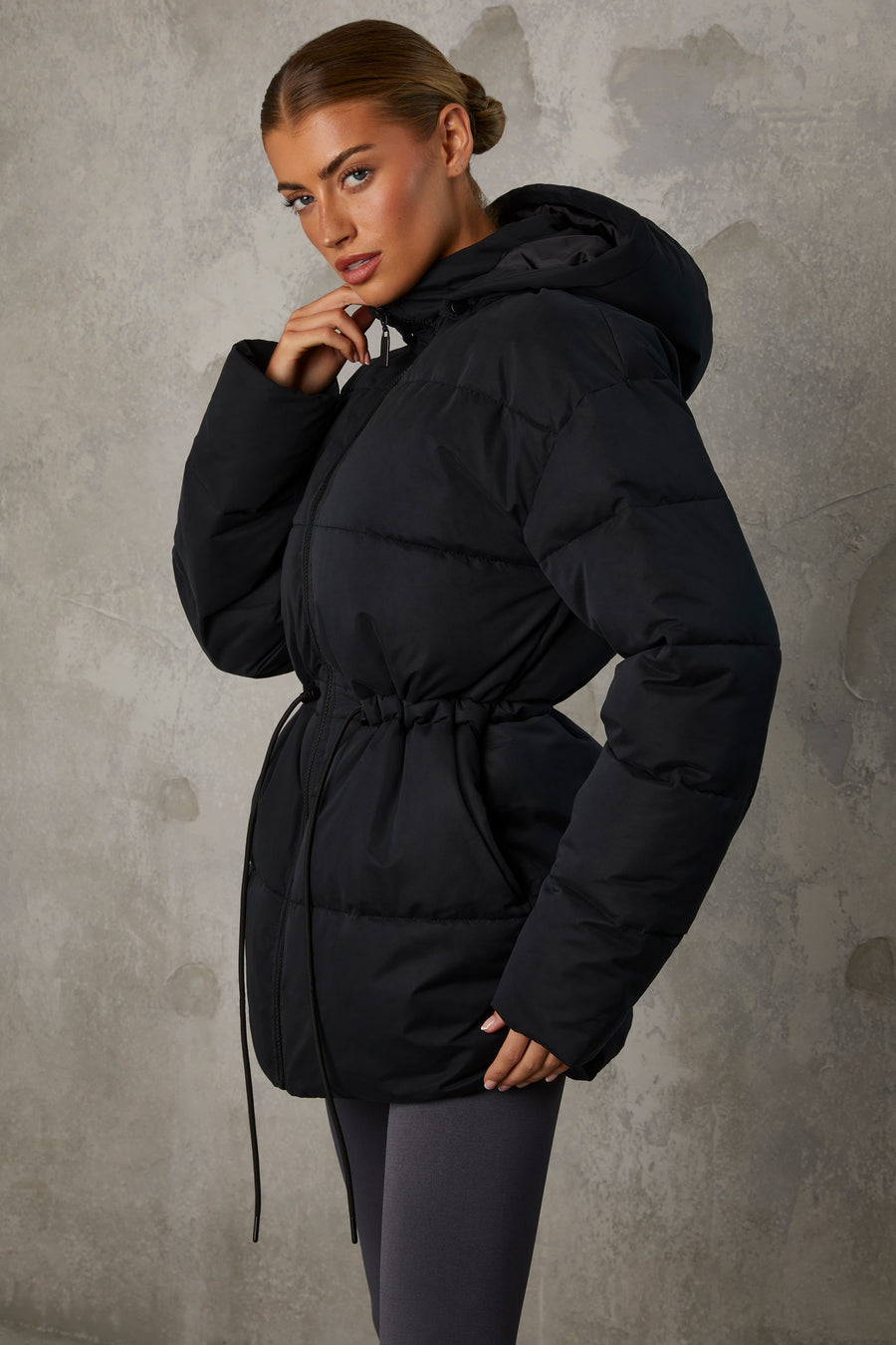 Snug Mid Length Hooded Puffer Coat in Black | Oh Polly