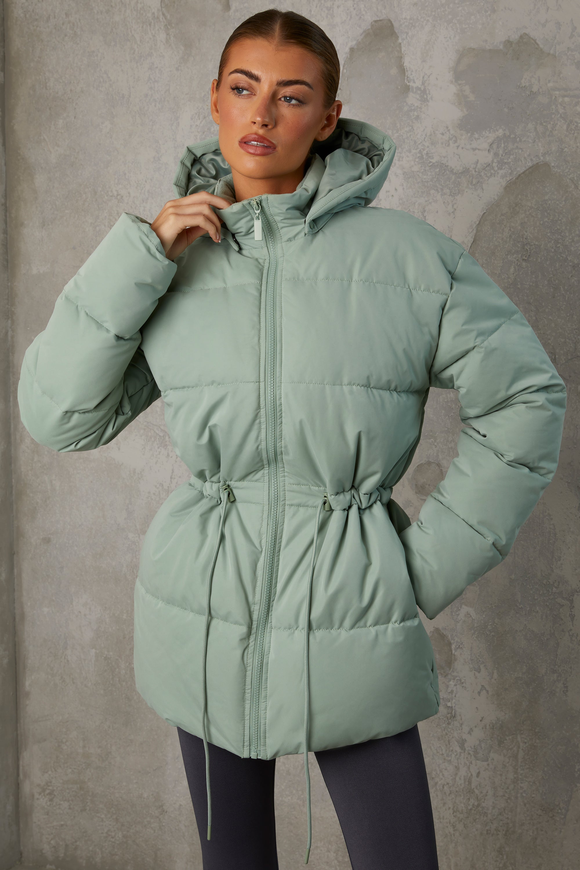 Green puffer 2024 coat with hood