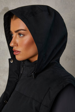 Cropped Puffer Jacket with Detachable Sleeves in Black