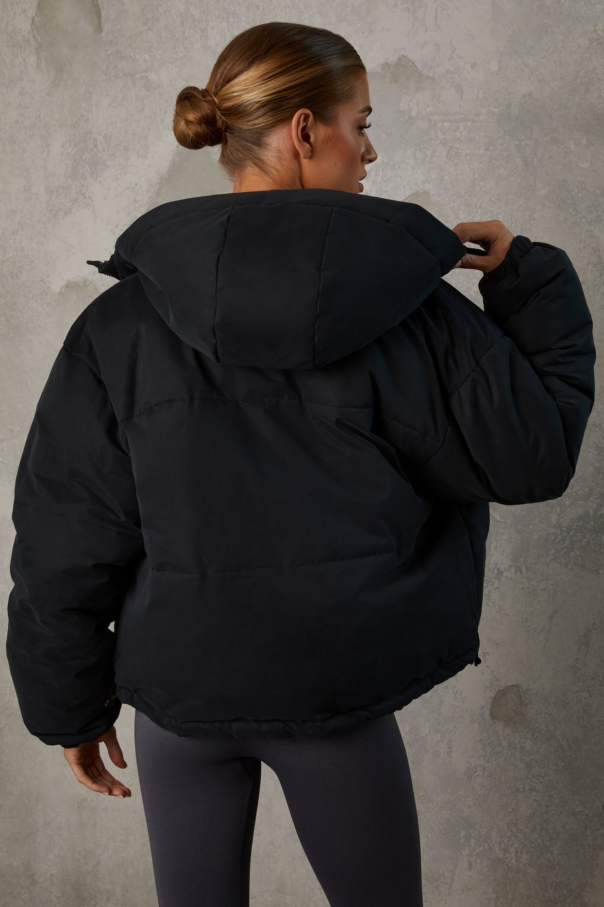 Reversible Hooded Puffer Jacket in Black