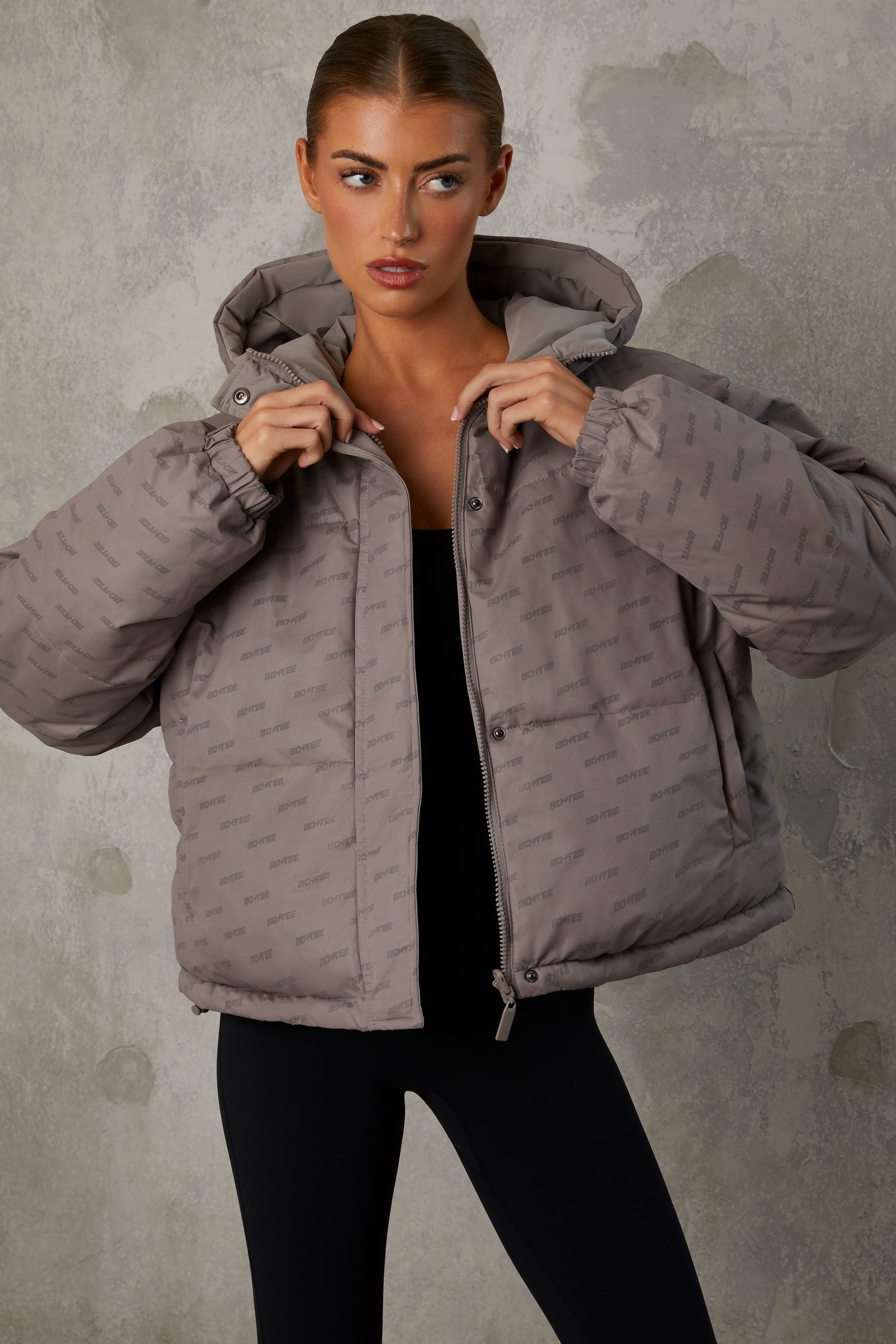 Layer Up Reversible Hooded Puffer Jacket in Warm Grey | Oh Polly