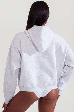 Soft Cotton Fleece Oversized Hoodie in Marl Grey
