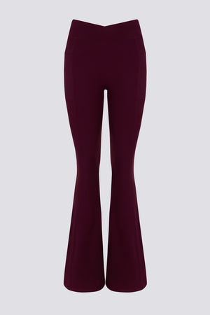 Soft Active V-Waist Pocket Flared Leggings in Burgundy