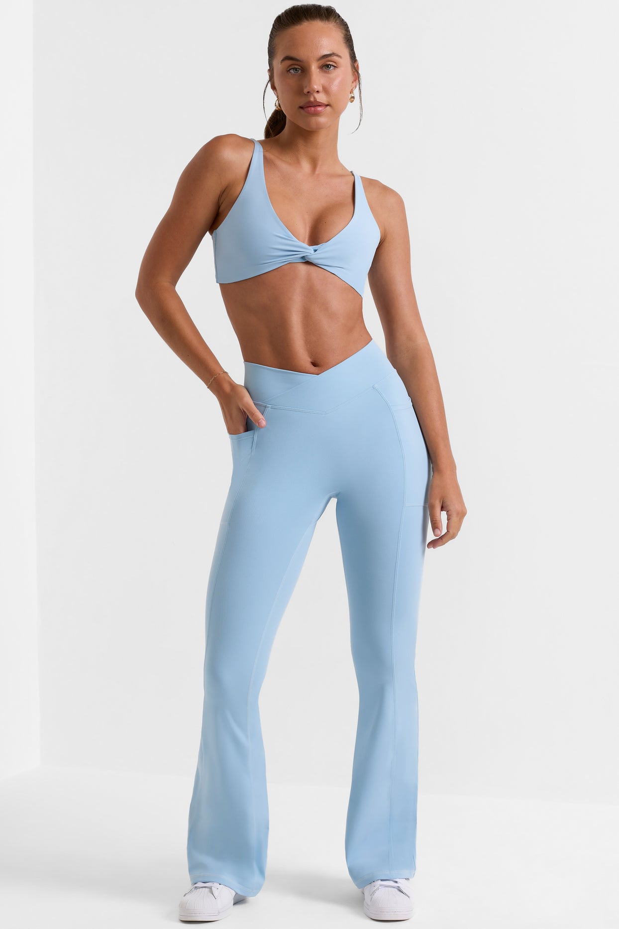 Victoria Sport light blue mesh criss cross athletic workout leggings  pockets S