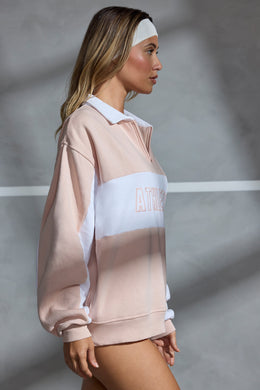 Oversized Half Zip Panel Sweatshirt in Soft Peach