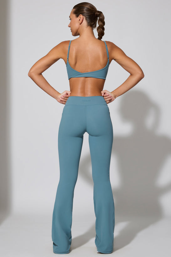 Twist Waist Flare Leggings in Slate Blue